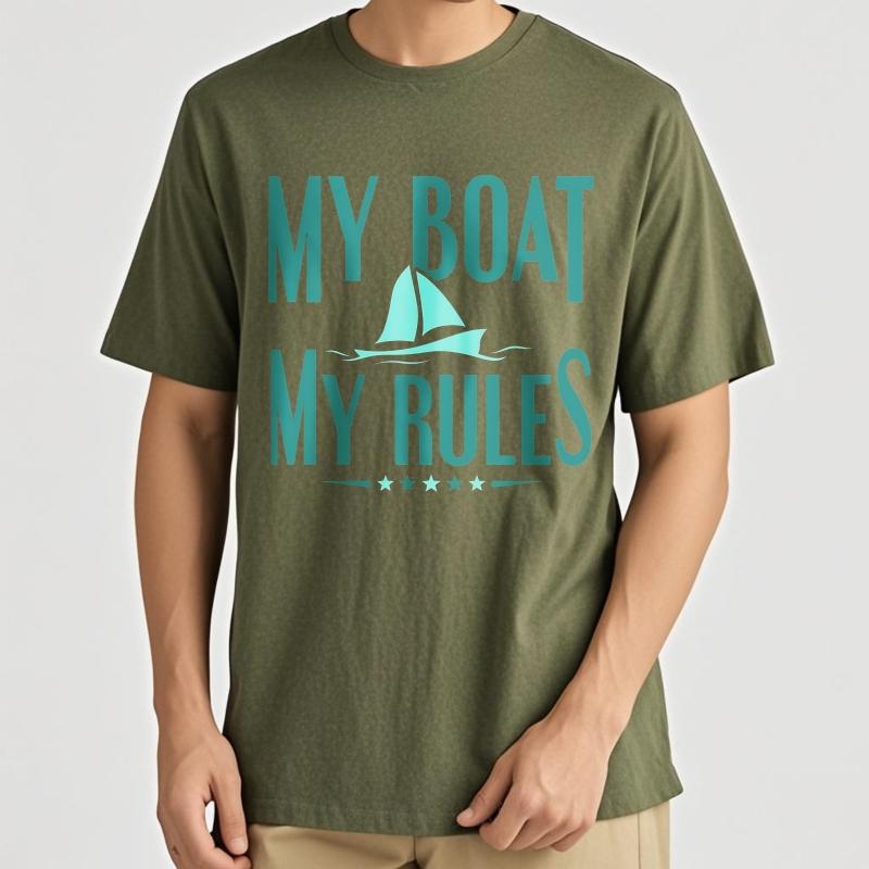 Man Brand Tshirt Daily Wear Summer Women Tshirt My Boat My Rules Sailboat Design Short Sleeve Solid Color Crew Neck Tshirt