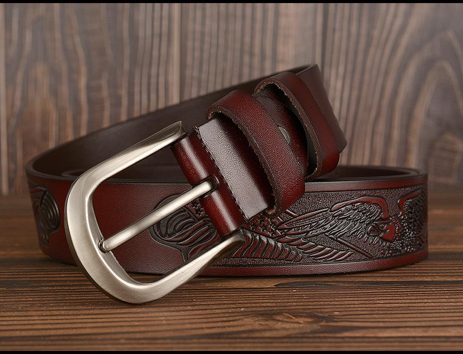 Men's Eagle Carved Wholecut Cowhide Belt - Casual Pin Buckle for Jeans