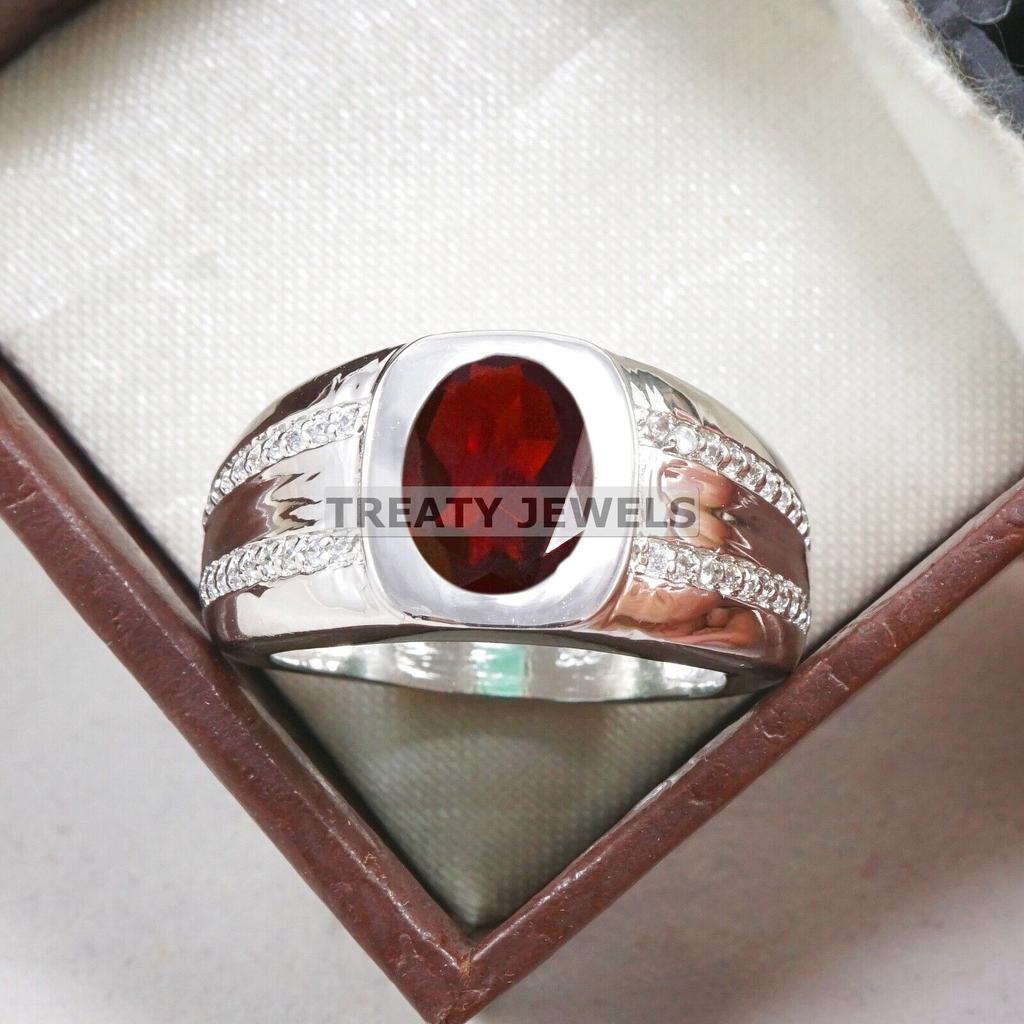 Garnet Oval Cut Gemstone With 925 Sterling Silver Ring For Men's #B106 JL375671446918
