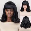 Synthetic Mixed Black Brown Wigs Short Wavy Wigs With Bangs for Women Daily Cosplay Natural Bob Hair Wig Heat Resistant Fiber