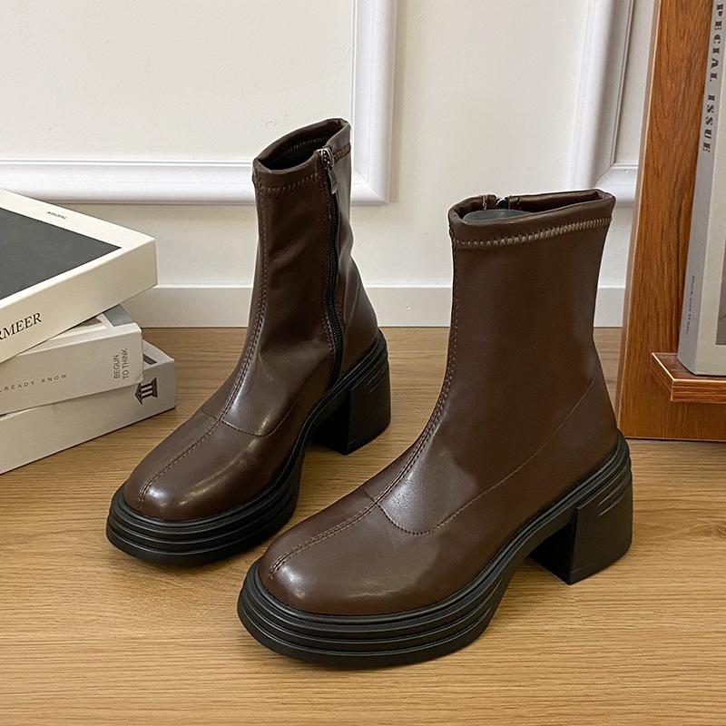 Patent Leather Women Ankle Boots British Style Thick Heel Shoes Autumn Winter Modern Short Booties  De Mujer