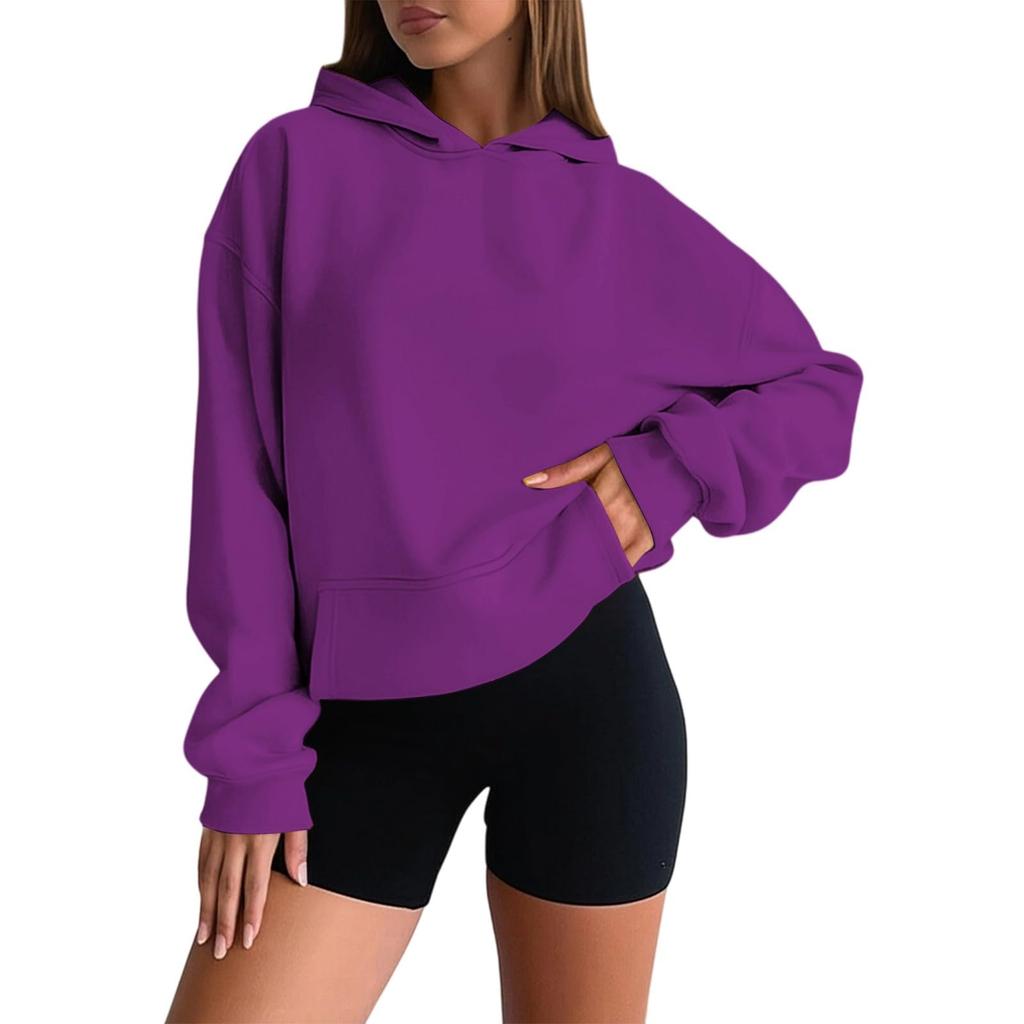 Women's Fashion Oversized Drop-Shoulder Long-Sleeved Sweatshirt Solid-Colour Hooded Sweatshirt