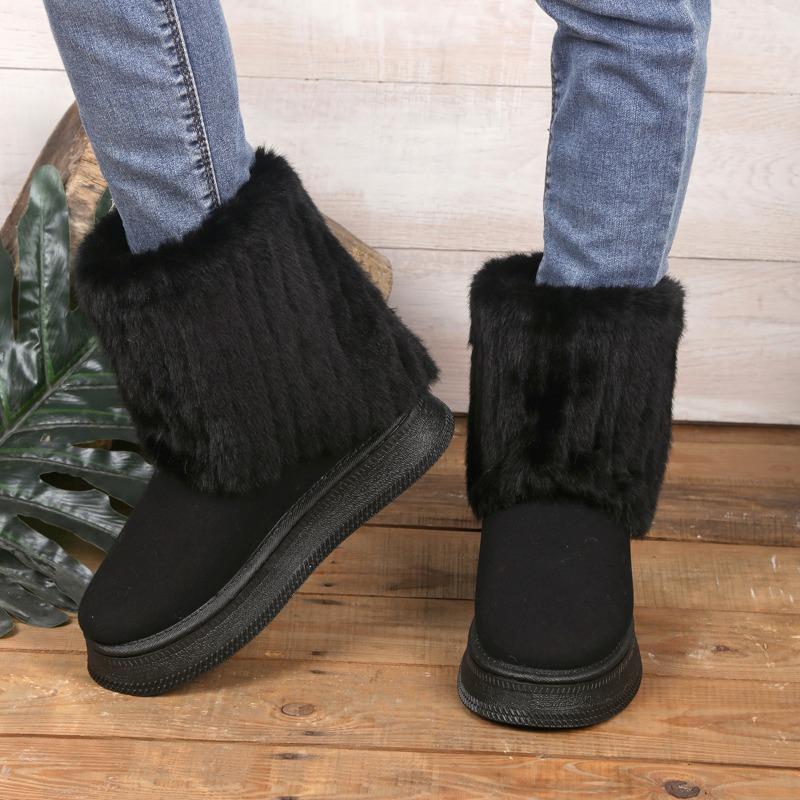 Autumn and winter fashion new thick-soled round head fluffy flanged short boots velvet warm versatile warm snow boots