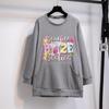 2025 Women's Fleece Crew Neck Sweatshirt with Printed Letter, Kangaroo Pocket, and Long Sleeves