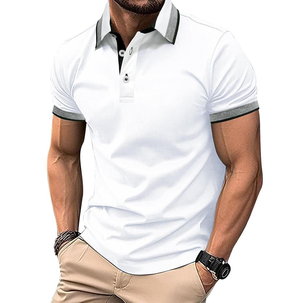 Men’s T-shirts Color Block Short Sleeves Polo Shirts Lapel Collar Tops Daily Casual Summer Menswear Tennis Golf Shirt