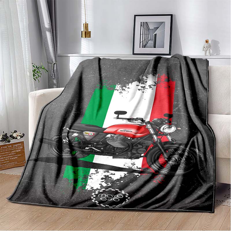 3D Retro Motorcycle G-Guzzi Flannel Printed Blanket Home Sofa Bed Warm Oversized Home Bedding Office Picnic Gift Soft Blanket