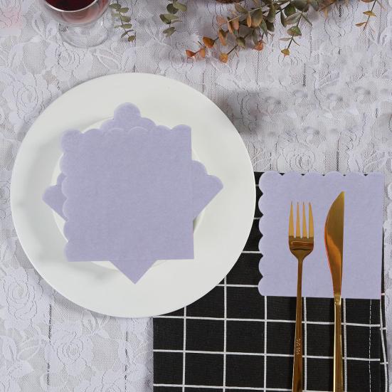 100 Sheets 25CM Scalloped Cocktail Napkin 2 Layers Thick Square Disposable Baby Shower Wedding Birthday Party Dessert Beverage Dinner Paper Napkin