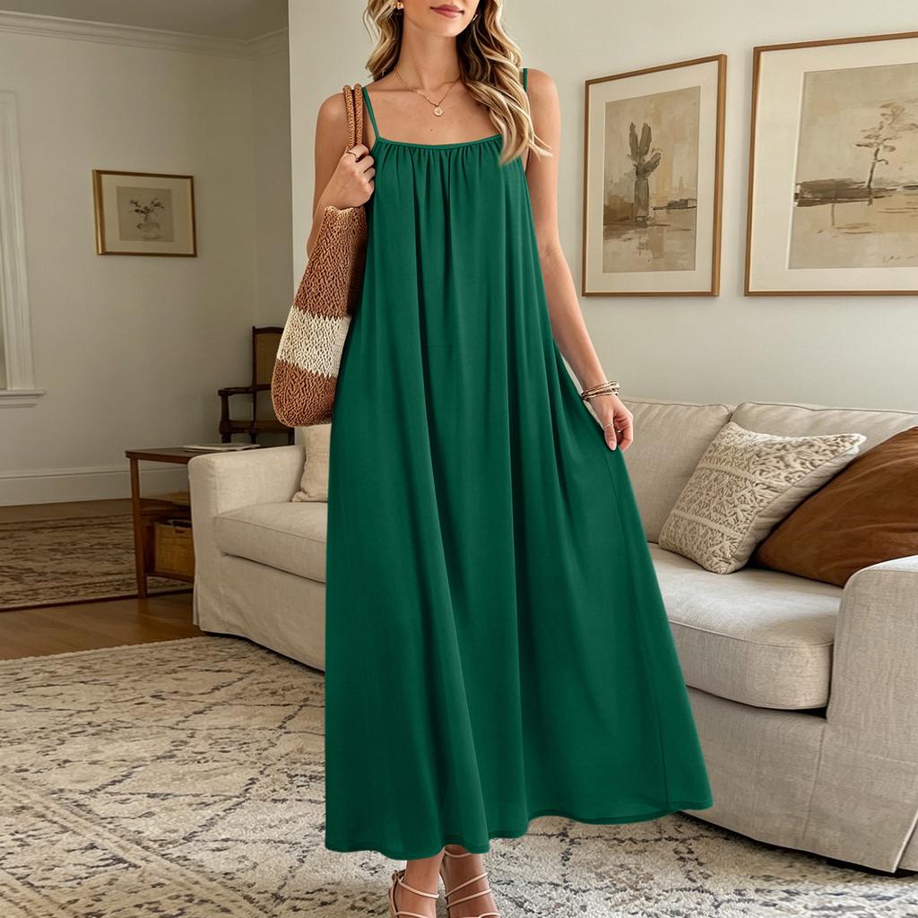 Women Sleeveless Maxi Dress Summer Casual Long Dress Lightweight Loose Fit Lounge Dress with Adjustable Straps for Vacation and Home Wear