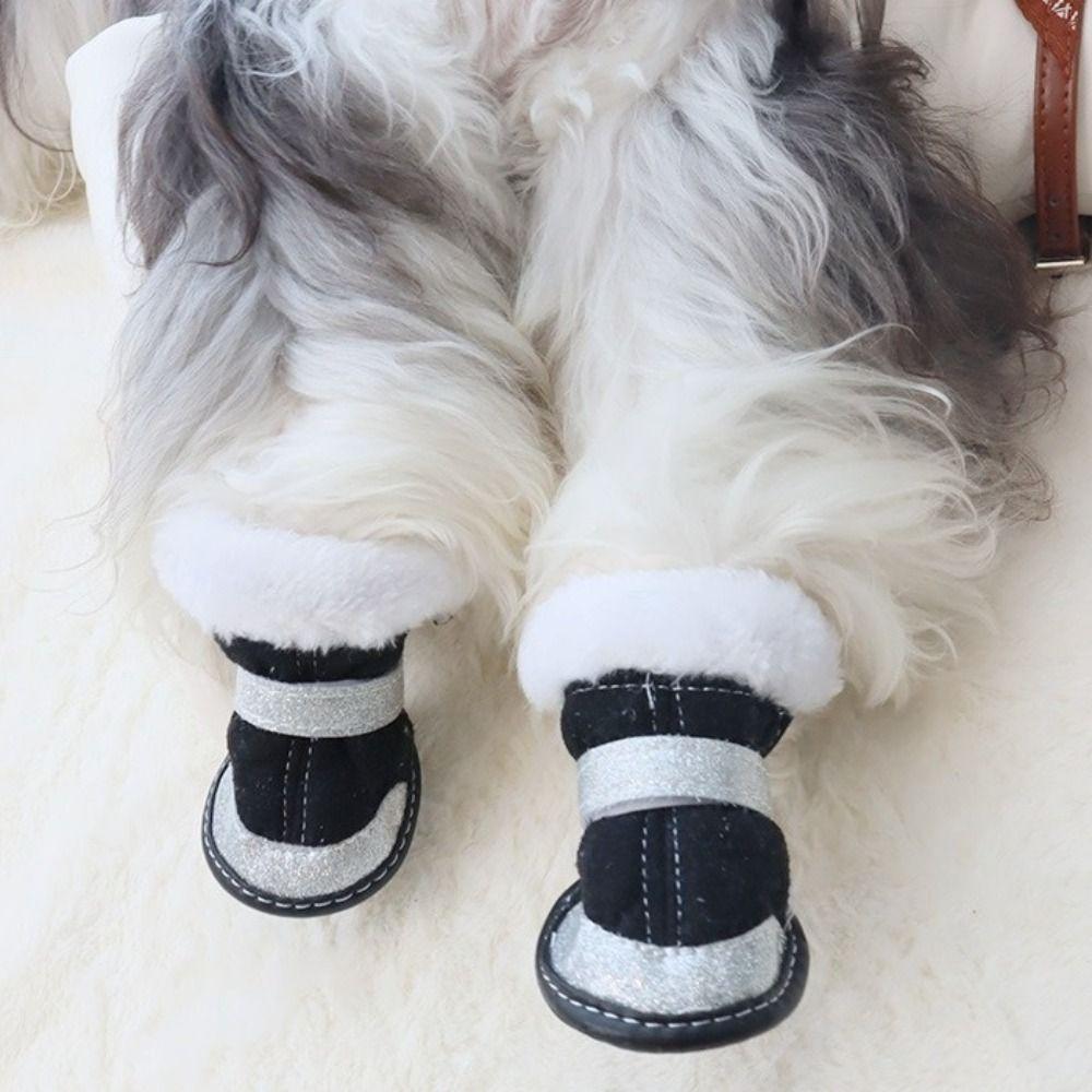 4Pcs/Set Waterproof Winter Dog Shoes Thickened Soft Sole Anti-slip Dog Shoes Adjustable Warm Pet Snow Boots Outdoor Indoor