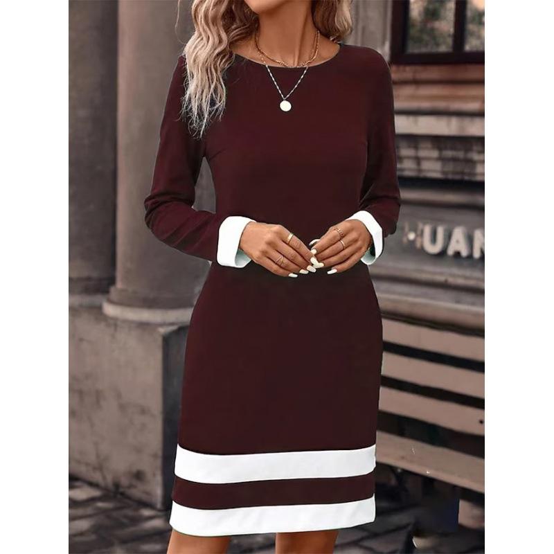 Women's Color Block Sheath Dress Long Sleeve Round Neck Knee Length Elegant Office Commuter Dress