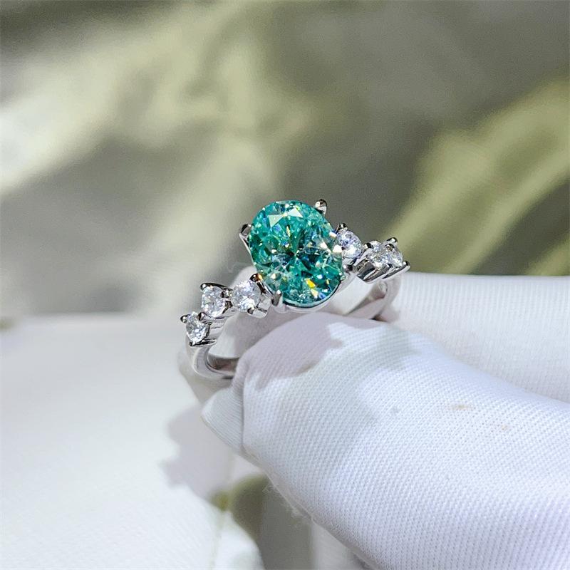 Neon Glow Paraiba Green Diamond Ring For Women 2ct Moissanite PT950 Platinum | Neon blue-green, stunning fire