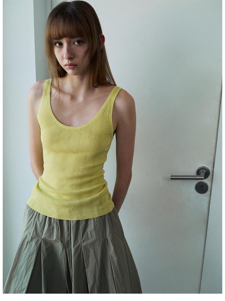 Spring Casual Tencel Linen Rib Knit Tank Top - Women’s Versatile Solid Color