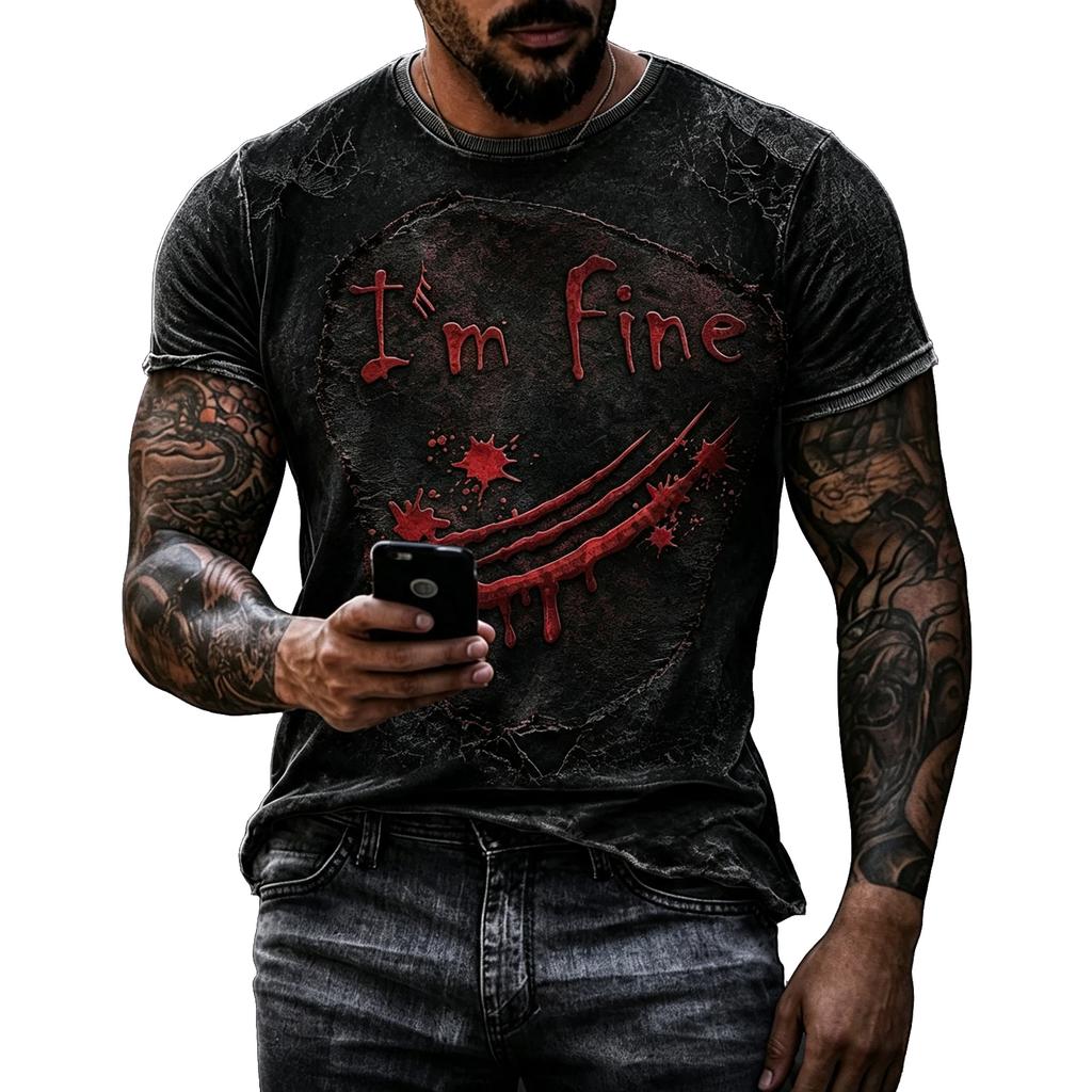 Men's Halloween Printed Round Neck Short Sleeve T-Shirt for Holiday Party and Costume