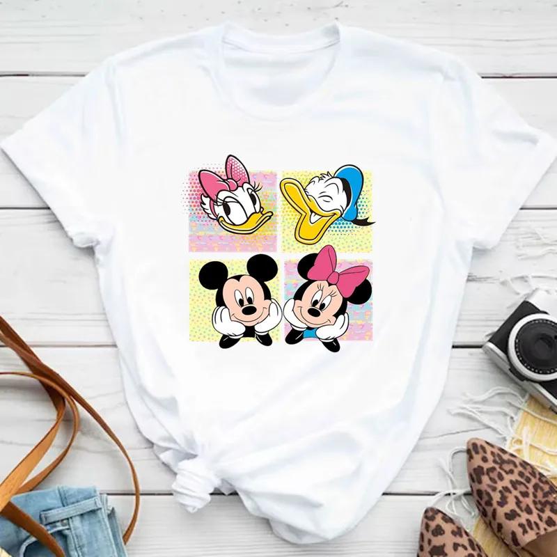 Kawaii Disney Cartoon Mickey Mouse T-shirt Female Harajuku Cute Minnie Mouse T-shirt Funny Donald Duck Pattern T-shirt Female