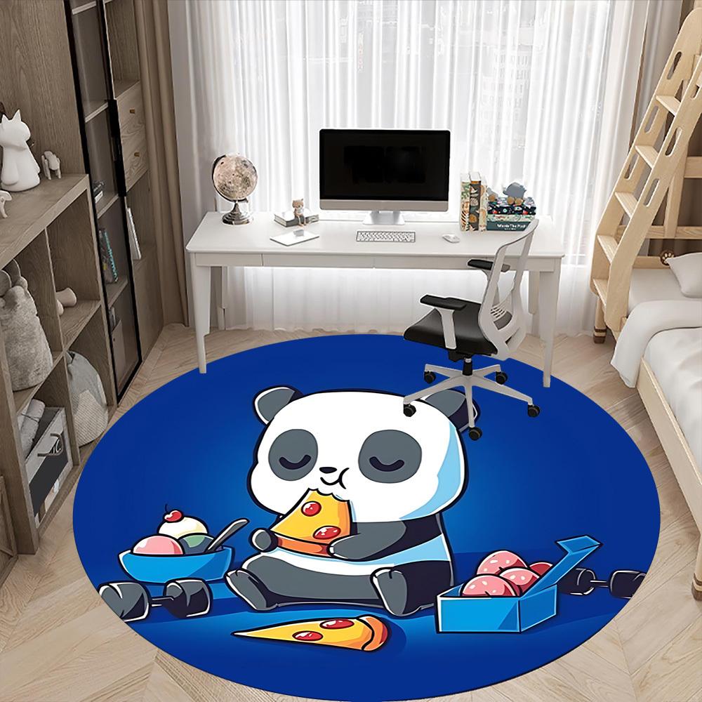 1pc Panda Pizza Office Round Area Rug, Indoor Mat Suitable For Office, Under Office Chairs Bedroom Living Room Home Decor, Room Deco 005