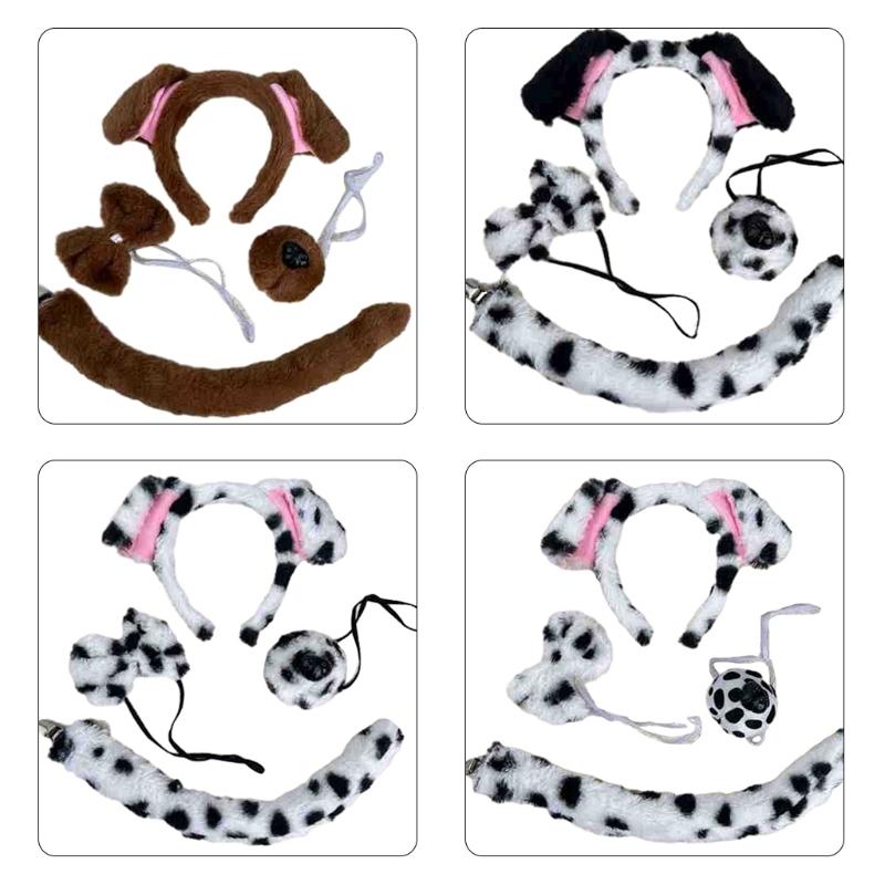 Kids Halloween Dog Costume Set Animal Cosplay Costumes Dog Ears Headband Bowtie Tail and Nose for Kid Girl Halloween