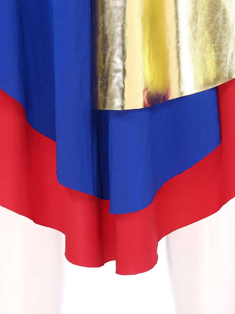 Vestido de Dança Litúrgica Feminino Gola Alta Manga Longa Patchwork Cor Contrastante Bainha Curva Vestido de Adoração