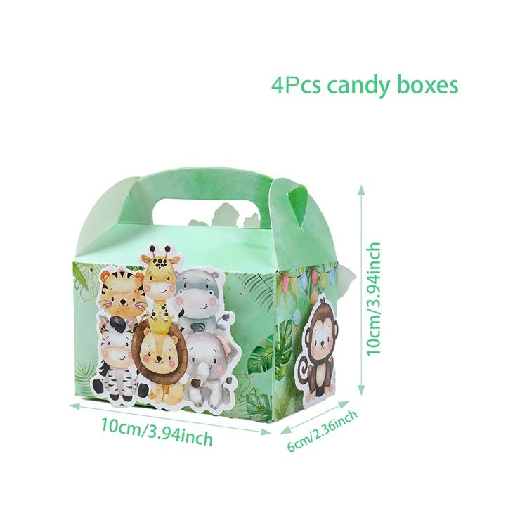 4pcs DIY Jungle Animal Candy Boxes Safari Birthday Party Decoration Kids Gift Packaging Box Wild One Baby Shower Supplies