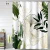Ginkgo Leaves Shower Curtain Green Sage Leaf Gold Plant Watercolor Abstract Bath Curtain Waterproof Fabric Modern Aesthetic