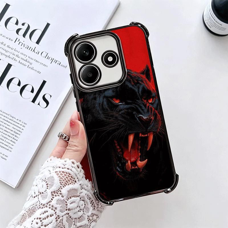 Black Panther Cool Animal Plating Phone Case For Xiaomi Redmi Note 14 15 Pro Plus 13 12 11 11S 11T 10 9S 9 5G Anti-Fall Airabag