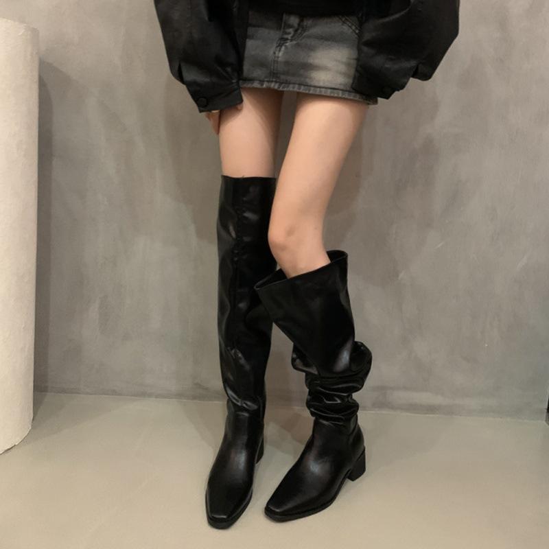 Pointed Boots Women's Over-the-Knee 2025 Autumn and Winter Women's Boots French Wedge Heel High Heel Boots Pleated Stacking Boots