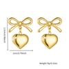 Bow Heart Drop Earrings For Women Gold Plated Stainless Steel Cute Fashion Jewelry