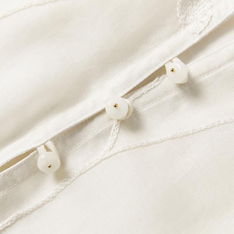 Women's French Puff Sleeve Tencel Tie-Waist Embroidered Dress