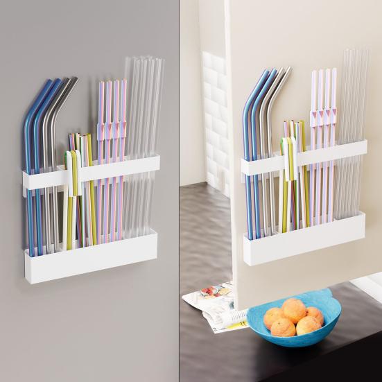Magnetic Straw Holder Reusable Tumbler Straws Storage Dispenser Large Capacity Easy to Install Space-Saving Straw Organizer