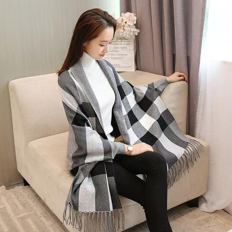 

Женский повседневный вязаный свитер для девочек, теплый толстый платок, кардиганы, осенне-зимние наряды one size серый