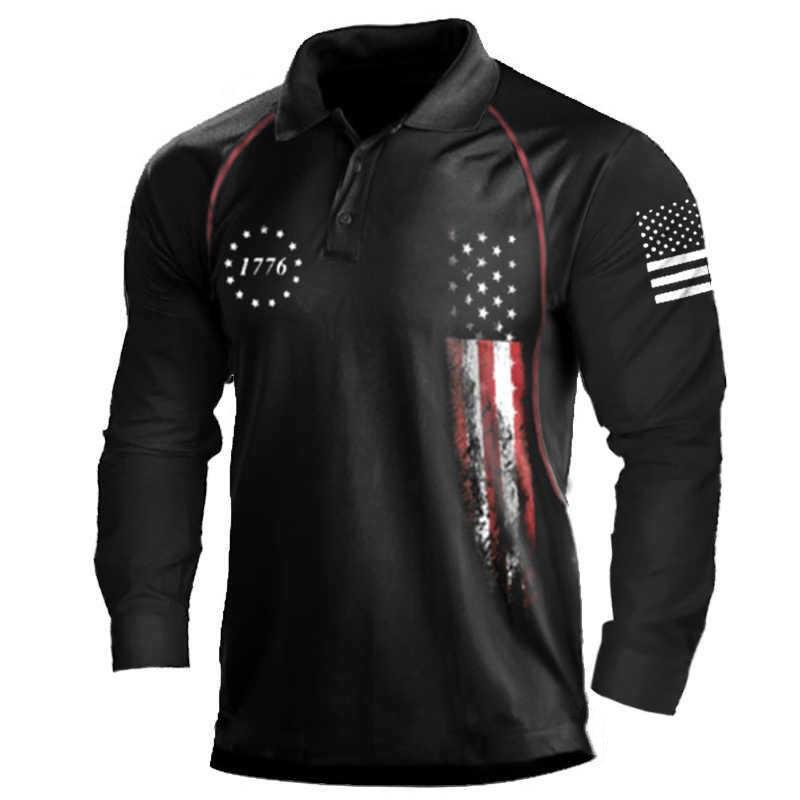 Stylish Men's Long Sleeve Polo Shirt with Plaid Trim, Casual Top