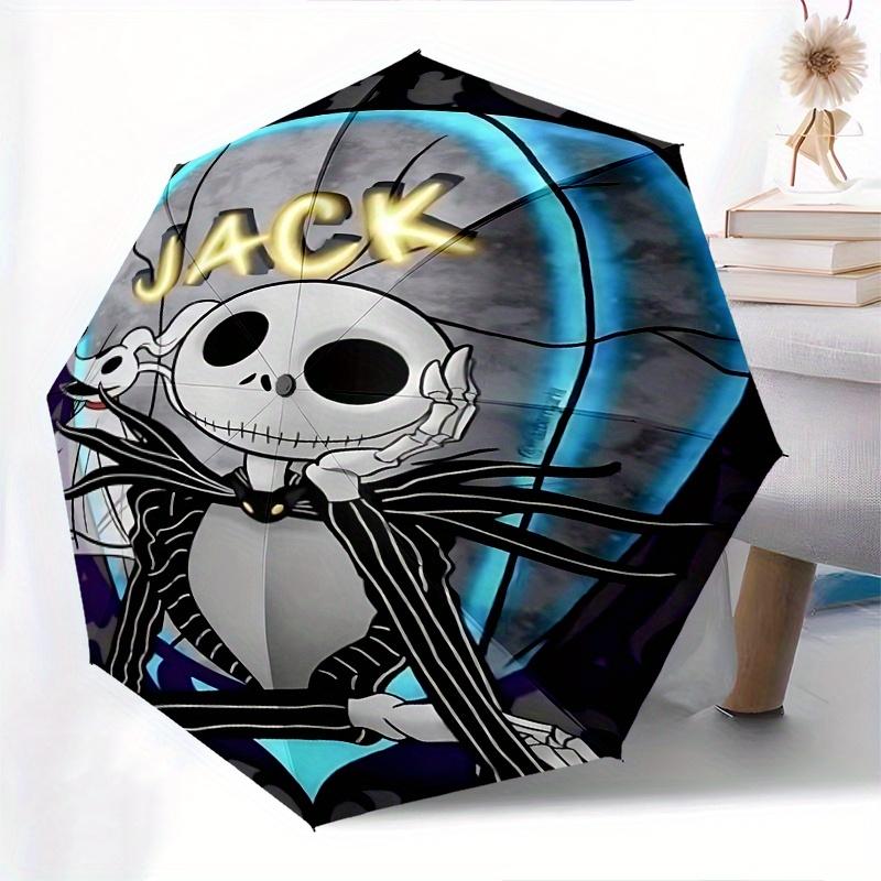 1 Ombrello Portatile Colorato con 8 stecche, Apertura Automatica, Tema Jack Skellington, Nightmare Before Christmas, per Uomo e Donna, Un Compagno Compatto per il Pendolarismo