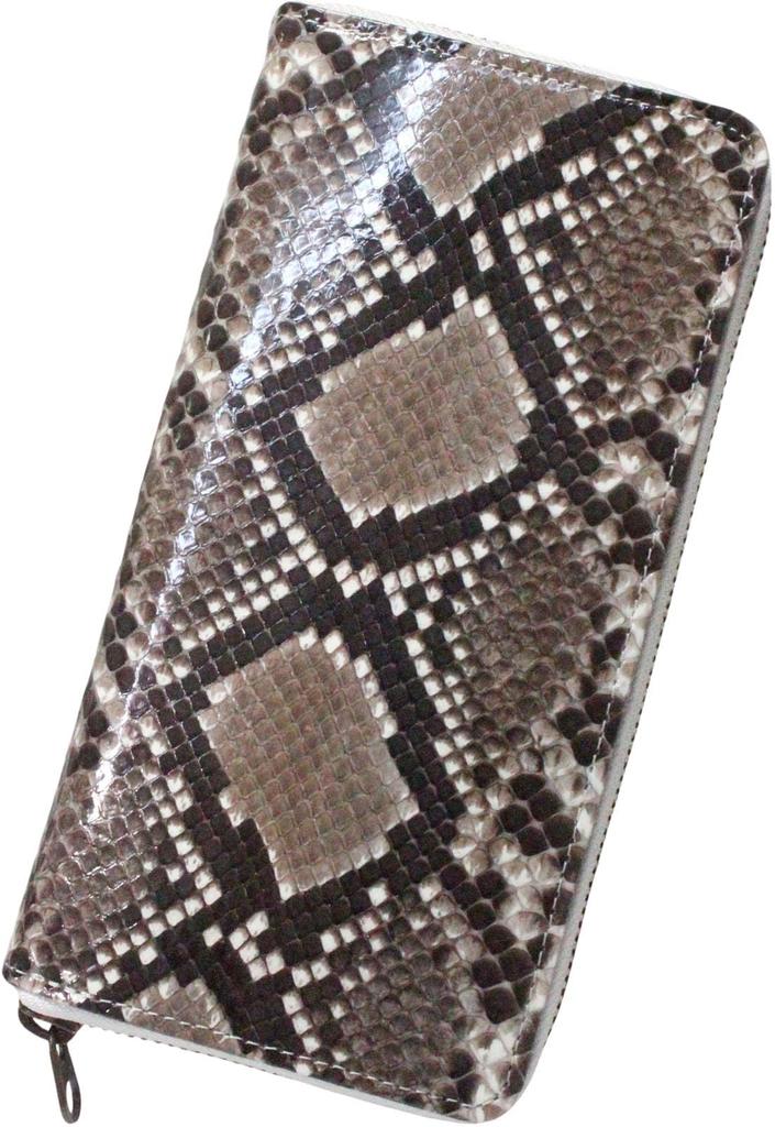 FashionBerry Natural Diamond Python Long Wallet with Round Zipper, Men's and Women's, Genuine Leather, Made In Japan, YKK Zipper, Snakeskin, Shining