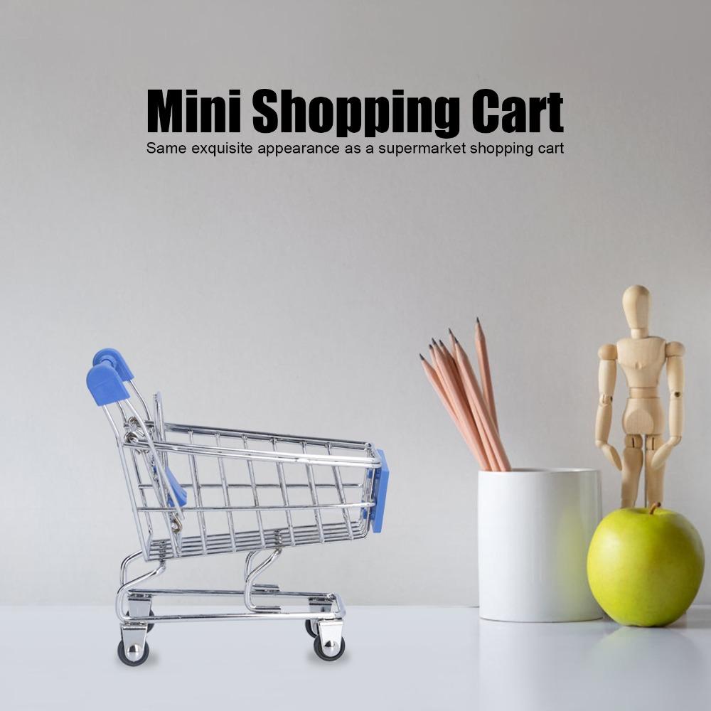 2pcs Blue Color Supermarket Handcart Small Size Desktop Shopping Cart  Office Decor