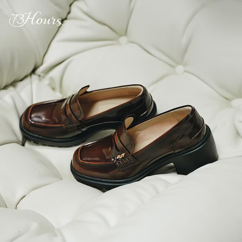 73Hours Women's Square Heel Round Toe Loafers
