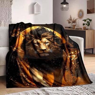 1pc Lion Moon Print Blanket   Lightweight Flannel Throw Blanket For Sofa, Bed, Living Room, Office, Outdoor Travel, Camping