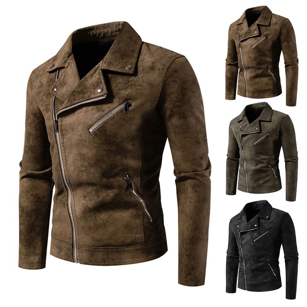 Men's Leather Imitation Leather PU Jacket Large Lapel Light Mature Style Motorcycle Trendy Men's Jacket