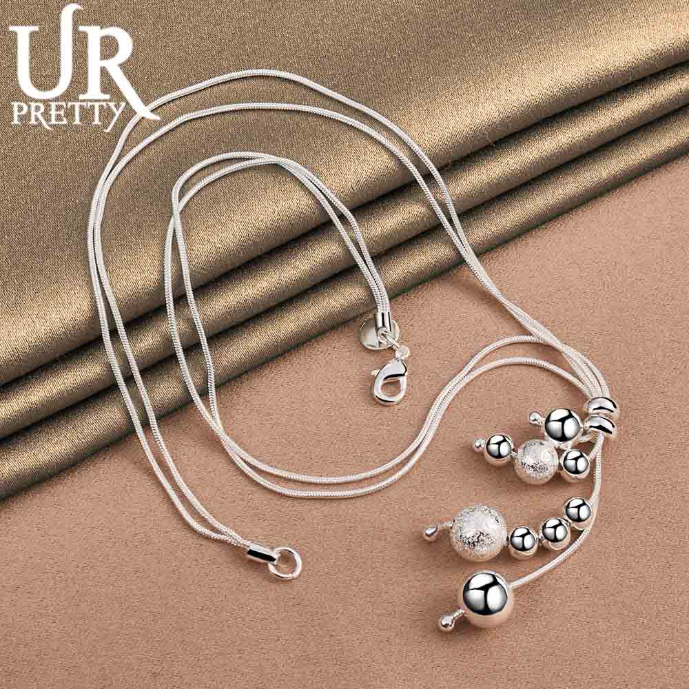 925 Srebrny podwójny łańcuszek wężowy matowy gładki naszyjnik z koralików modna biżuteria ślubna