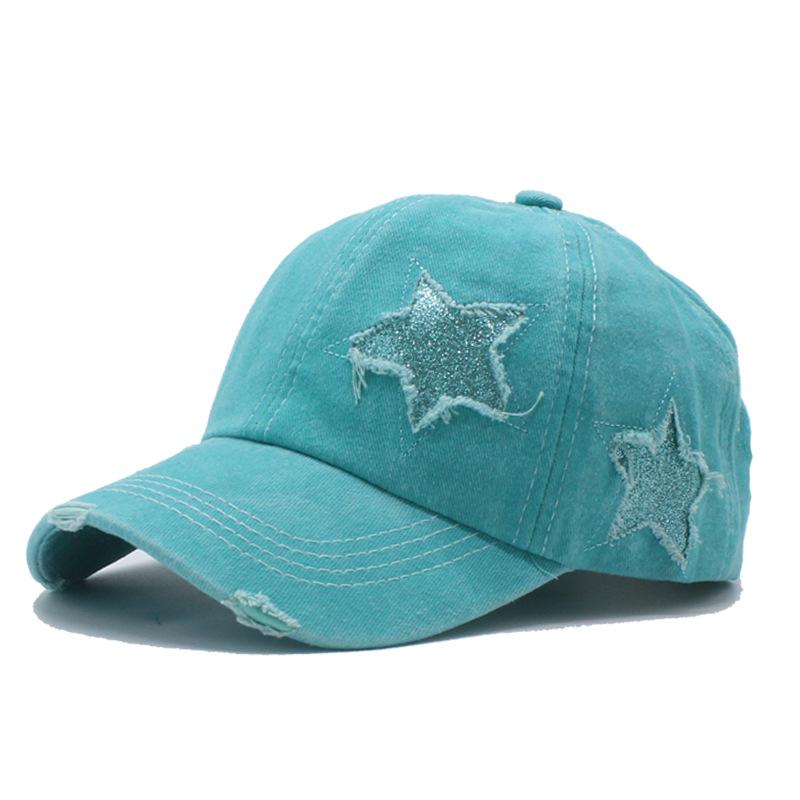 European and American Tide Pure Cotton Washed Ponytail Hole Five Pointed Star Baseball Cap Fashion Ponytail Hole Curved Brim Cap