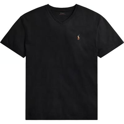 Camiseta de Manga Corta con Cuello en V y Bordado de Logo de Letras de Color Sólido Polo para Hombre Tops Negro 710866052-001