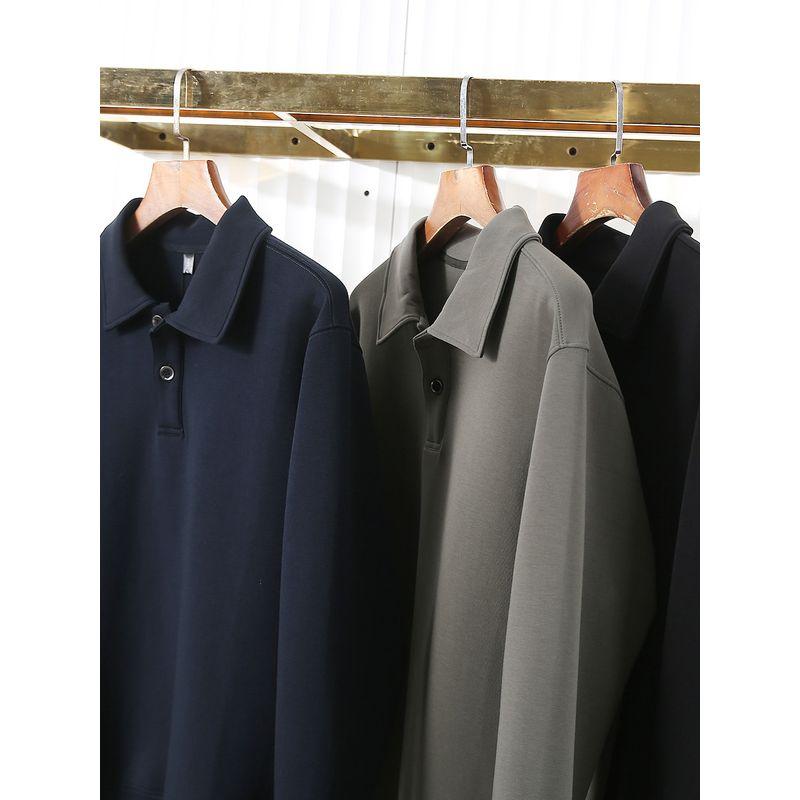 Large Sizes Availiable 360G Heavy Weight Air Cotton! Export Single Men Spring & Fall Loose Casual Polo Collar Sweater Long Sleeve Polo