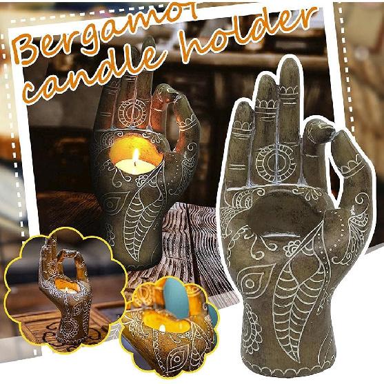 Hztyyier Buddha Yoga Candle Holder Carved Gesture Candlestick Hand Tabletop Tealight Desktop Candle Decor