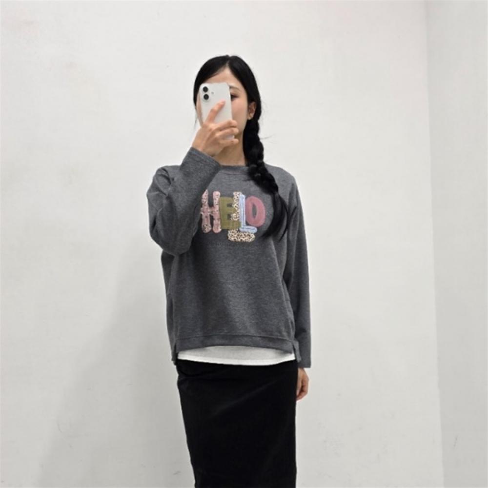 New Arrivals Open Run Women PrinTed CoTTon Blend Round Neck Long Sleeve T shirT