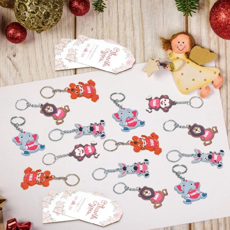 Baby Shower Keychains with Organza Bags Thank You Tages Jungle Animals Keychains Zoos Animal Keychains Keyrings Gifts
