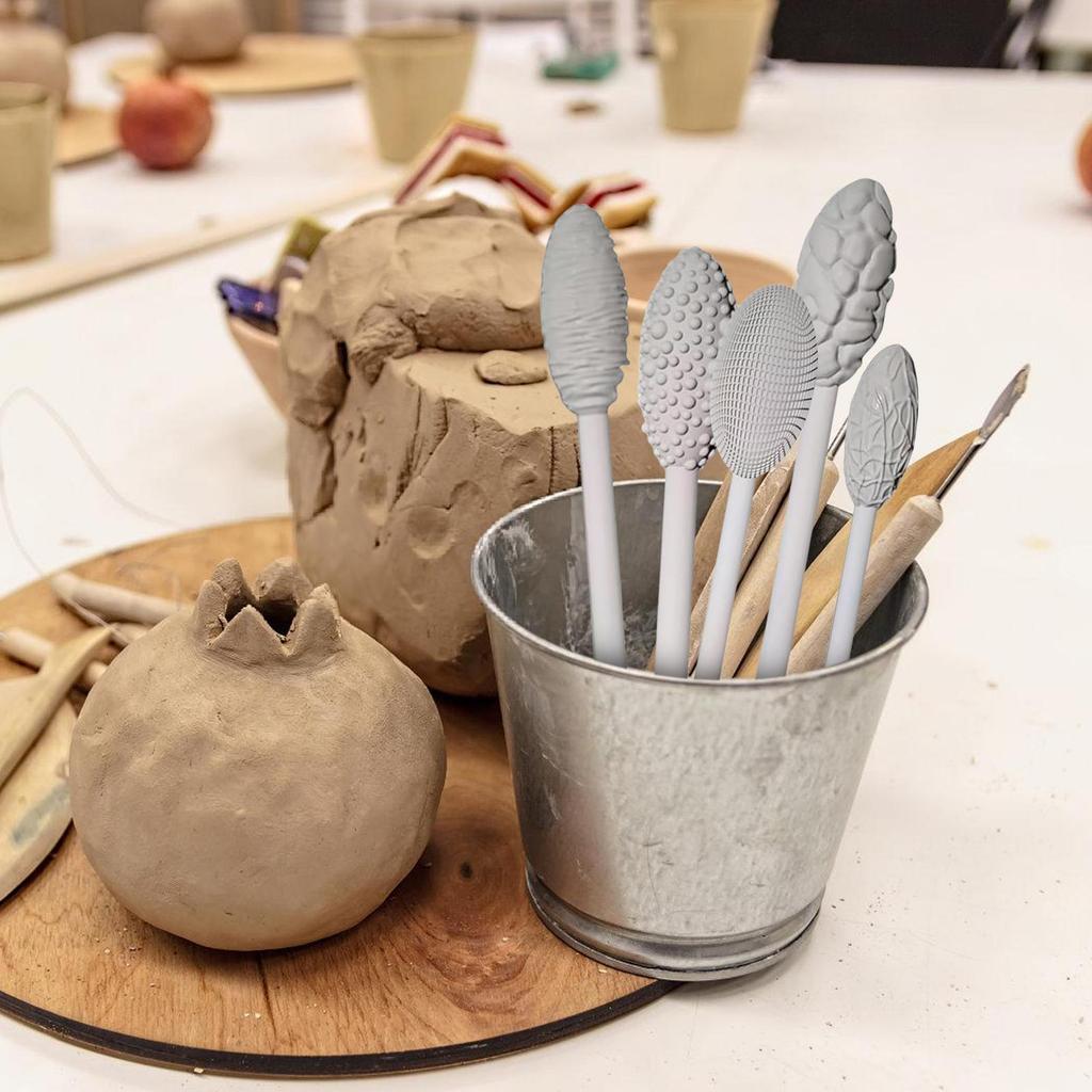 5pcs Clay Texture Tools Sets Embossing & Sculpting Tools for Pottery Hand-Building Crafts Art Clay Modeling Pattern Rollers Kit