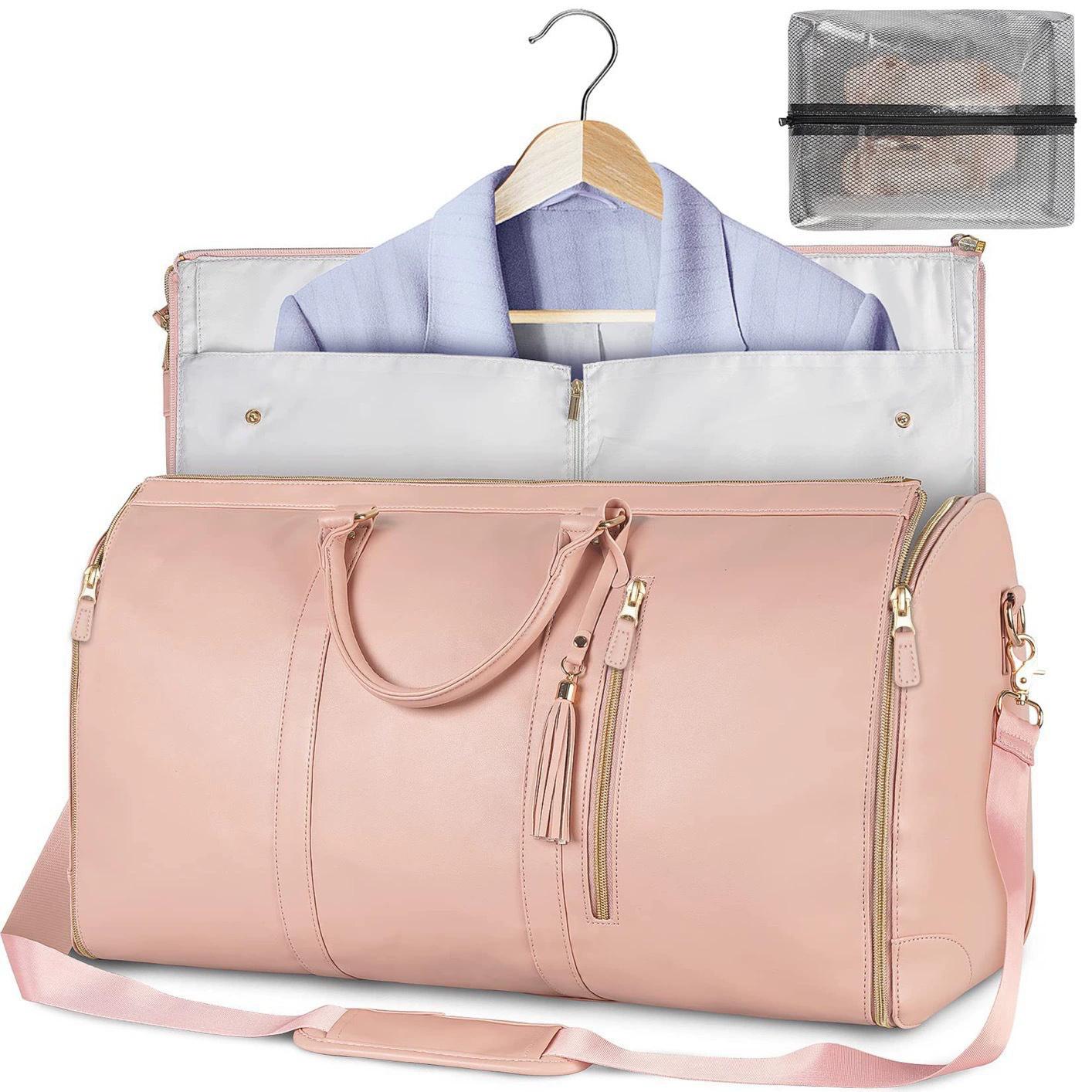 Lefame Travel Duffle Bag with Garment Compartment Large Weekender Bag for Women Men розовый