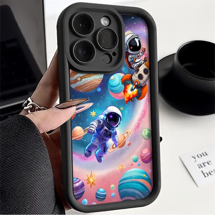 Cute Cartoon Astronaut Phone Cover Case for iPhone 17 Pro Max 17e 14 13 11 12 Pro 16 Air 15 Plus