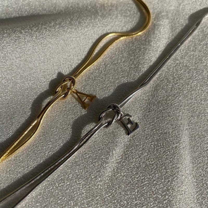 Custom Initial Love Knot Bracelet, Dainty Stainless Steel Couple Snake Chain Infinity Knot Bracelet Set, Handmade Christmas Gift