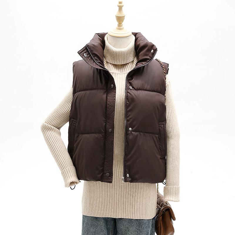 Winter new down cotton vest casual thickened zipper ultra-short stand-up collar lambskin vest