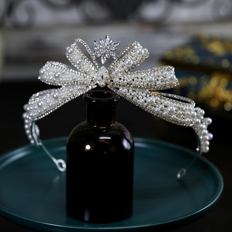 Perlová Nová Korejská Styl Exquisite Zirkonová Mašlička Nevěsta Svatba Koruna Tiaru Koruna Tiaru Svatba Vlasové Doplňky