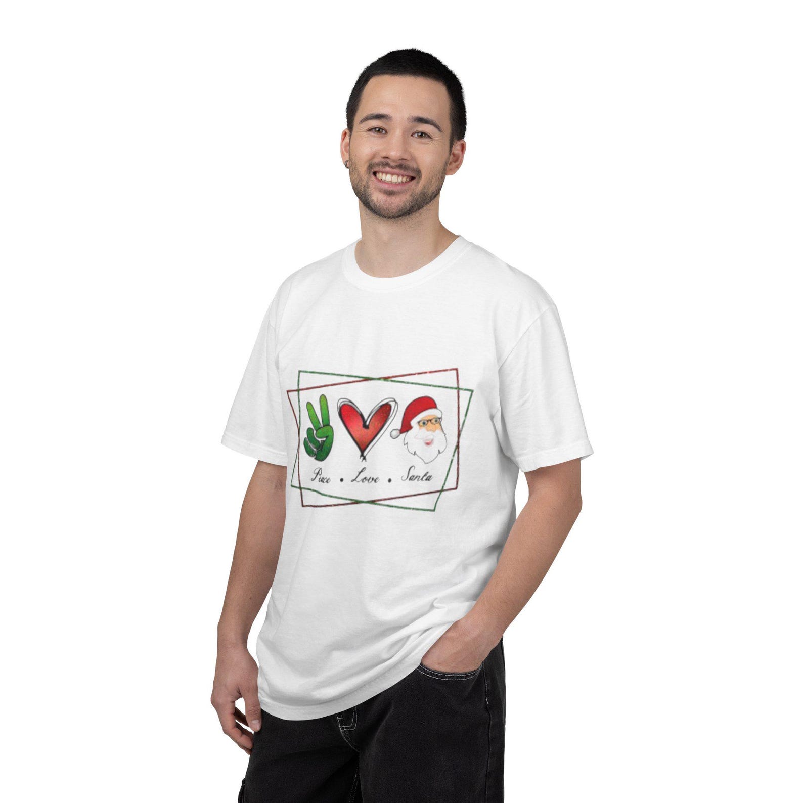 Peace Love Santa T-shirt | Christmas Santa Peace Sign Heart Design M